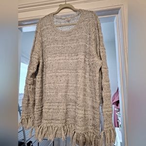 Avenue Brand Knit Sweater with Fringe Accented Sleeves and Hem Plus size: 26/28